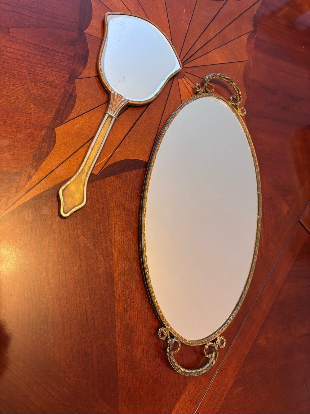 Gold Oval Vanity Tray and Handheld Mirror Set